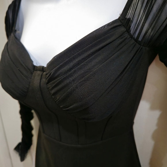 Little Black Dress ✦ Drop Waist Bodycon ✦ Long Sheer Sleeves + Padded Bust ✦ XS - Picture 4 of 17